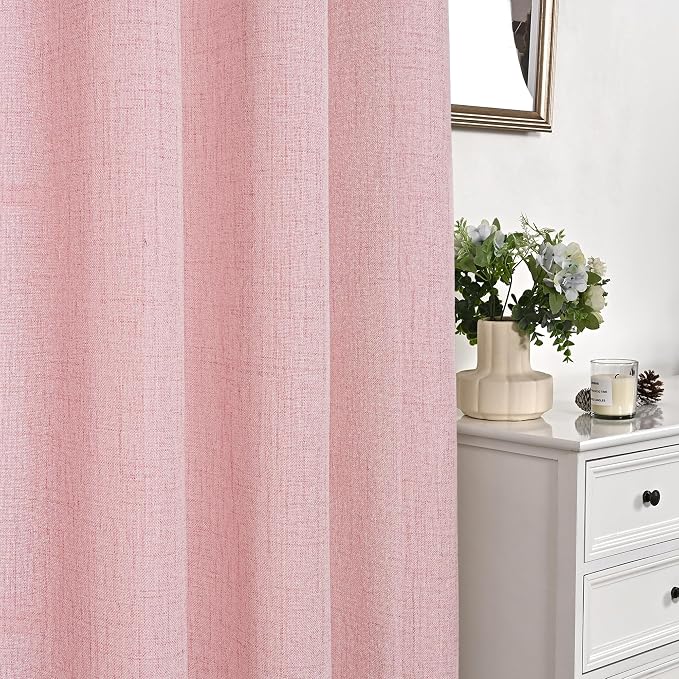 YoungsTex Light Pink Linen Curtains 84 Inch Length for Living Room Window, Light Filtering Drapes with Bronze Grommet Privacy for Bedroom Decorative, 52 x 84 Inch, 2 Panels