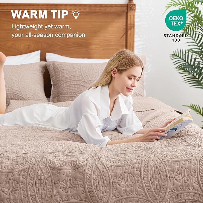 Love's cabin Quilts for Full Bed Burlwood Bedspreads Bedding Set - Lightweight Bedspread Comforter - Coin Pattern Bedding Coverlet for All Season - 3 Pieces (1 Quilt, 2 Pillow Shams)
