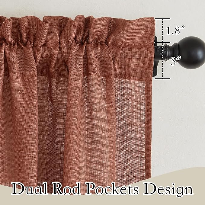 RYB HOME Linen Curtains 95 inches Long for Sliding Door Living Room | Fall Decor, Airy Breathable Absorbent, Light Filter, Half Privacy Protect, Doorway Nursery, Terracotta, W52 x L95, 2 Panels