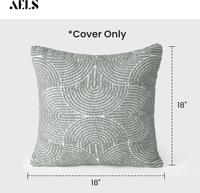 AELS Boho Decorative Textured Throw Pillow Covers 18x18, Organic Modern Mid Century Rainbow Tufted Pillow Case, Farmhouse Rustic Geometric Woven Cushion Case for Bed Couch Sofa, Slate Pale Blue Gray