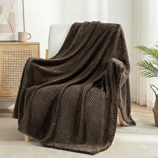 Exclusivo Mezcla Large Waffle Fleece Throw Blanket for Couch, Coffee | Lightweight Soft Blanket for Sofa, Bed, Living Room, Plush Fluffy Throw for Home Decor, Travel, All Season, 50x70 Inches
