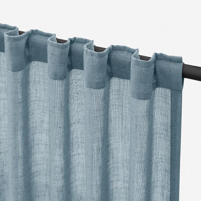 Jowels Blue Linen Curtains 84 Inch Long 2 Panels for Living Room | Light Filtering Semi Sheer Curtain, Back Tab Pocket Pleated Look, Boho Farmhouse Textured Privacy Drapes for Bedroom Window