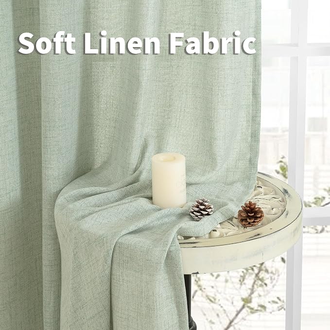YoungsTex Sage Green Linen Curtains 78 Inches Long for Living Room Spring Decor, Semi Sheer Window Drapes Light Filtering with Rod Pocket Back Tab for Office Bedroom, 2 Panels, 52 X 78 Inch