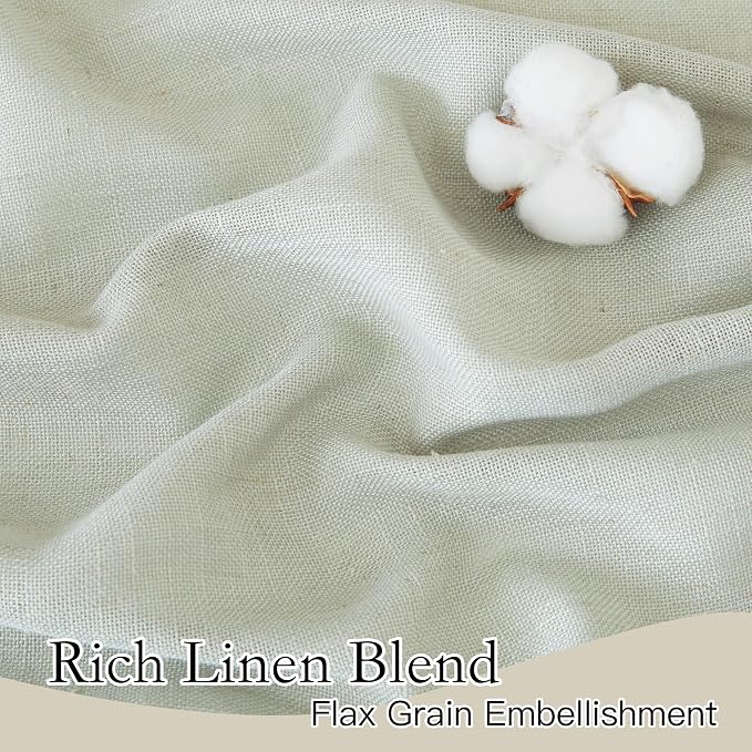 RYB HOME Short Linen Sheer Curtains for Small Kitchen Cafe Bathroom Window | Light Filtering,Half Privacy, Linen Textured, Semi Sheer, Farmhouse Boho Country Decor, W52 x L45, Sage Green, 2 Panels