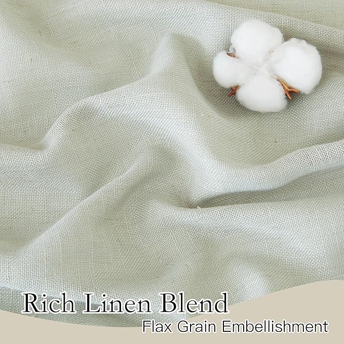 RYB HOME Linen Semi Sheer Curtains 72 inches Long for Living Room | Light Filtering, Half Privacy Window Curtains & Drapes, Sage Green, W52 x L72, 2 Panels