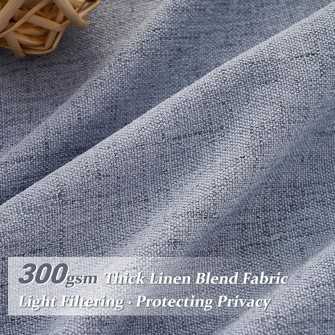 Sheer Linen Pinch Pleated Light Filtering Greyish Blue 90 Inch Curtains