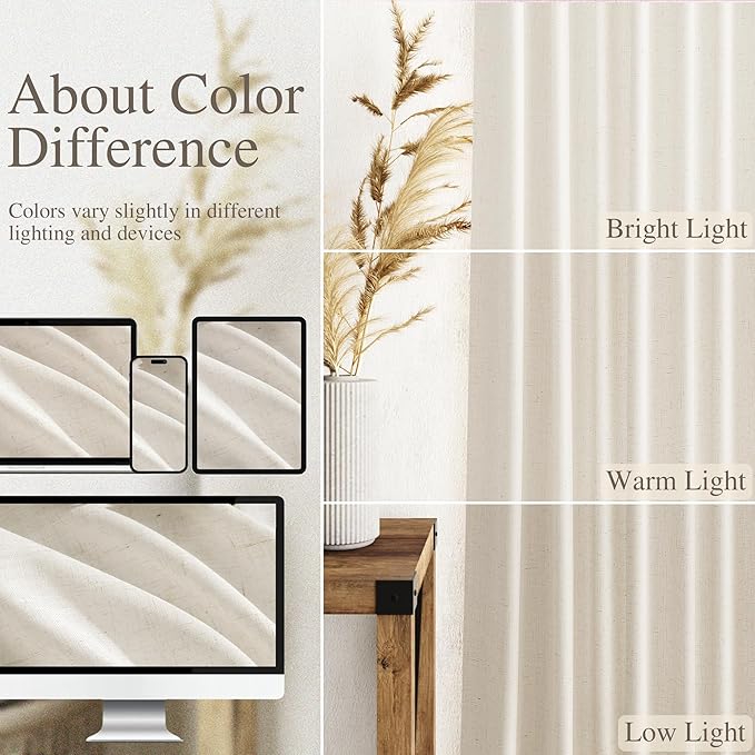 Modern Linen Curtains 96 Inches Long for Living Room Light Filtering Semi Sheer Curtain Back Tab Neutral Luxury Modern Farmhouse Decor Linen Blend Drapes for Bedroom 52x96, 2 Panels