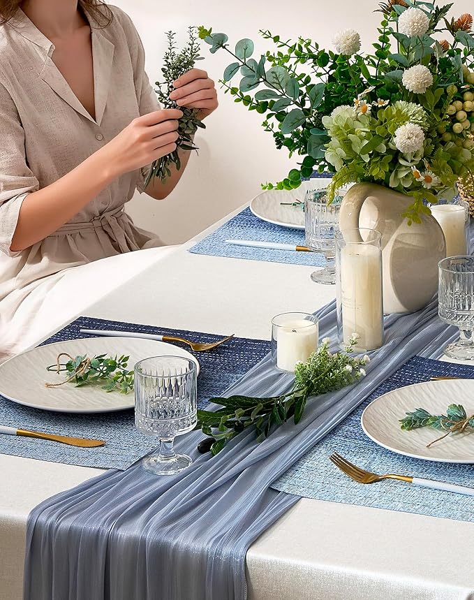 Leetaltree Gradient Blue Woven Placemats Set of 12 - Heat Resistant Non-Slip Place mats for Dining Table, Washable Durable PVC Vinyl Woven Table Mats(Gradient Blue, 12)