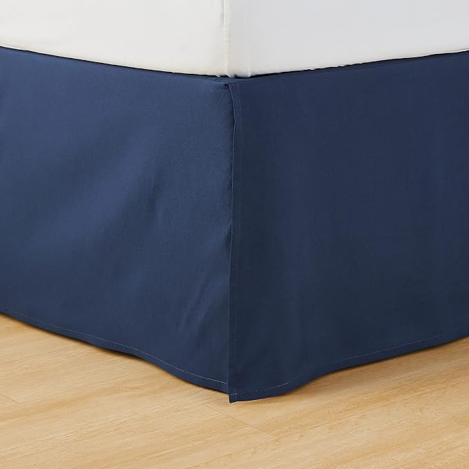 Amazon Basics Lightweight Pleated Bed Skirt, Wrinkle and Fade Resistant, Machine Washable, King, Navy Blue, 16-inch Drop