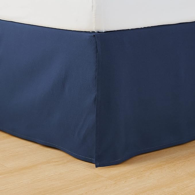 Amazon Basics Lightweight Pleated Dust Ruffle Bed Skirt, Wrinkle and Fade Resistant, Machine Washable, Full, Navy Blue