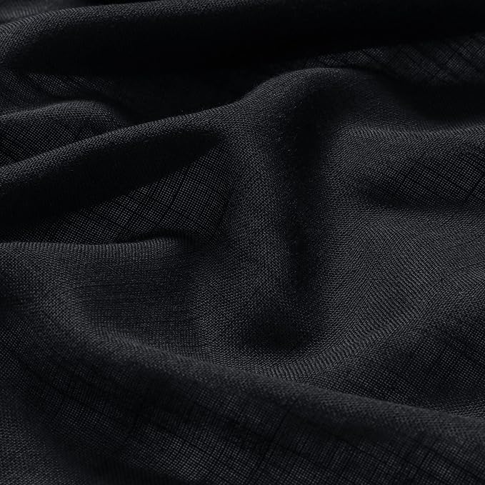 Black Linen Curtains 108 Inch Length for Living Room Bedroom 2 Panels Set Rod Pocket Light Filtering Semi Sheer Window Curtains 52 Inch Width Boho Farmhouse Linen Drapes, W52xL108