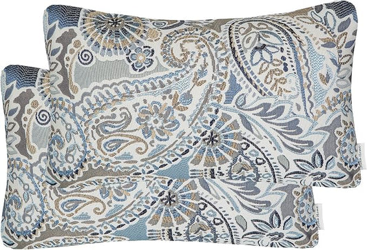Mika Home Pack of 2 Oblong Rectangular Throw Pillow Cover Cushion Cases for Sofa Couch Chair,Paisley Pattern,12x20 Inches,Blue Brown Cream Multicolor