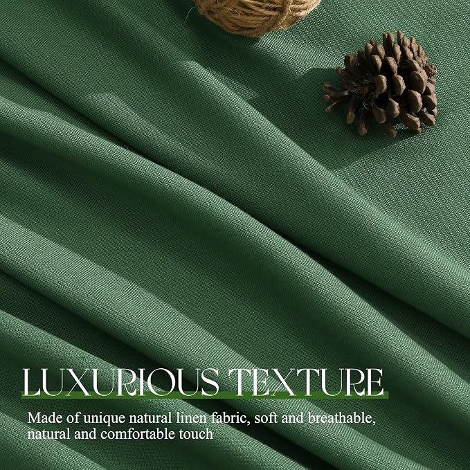 Jowels Green Linen Curtains 84 Inch Long 2 Panels for Living Room | Light Filtering Semi Sheer Curtain, Back Tab Pocket Pleated Look, Boho Farmhouse Textured Privacy Drapes for Bedroom Window