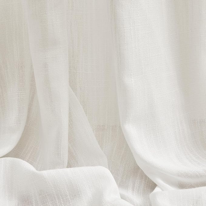 MYSKY HOME French Door Curtains for Closet Doorways, Window White Cotton Sheer Drapes Light Filtering Cute Curtain Panels Elegant Look for Classroom/Guestroom, Beige White, 50" x 72", 2 PCs