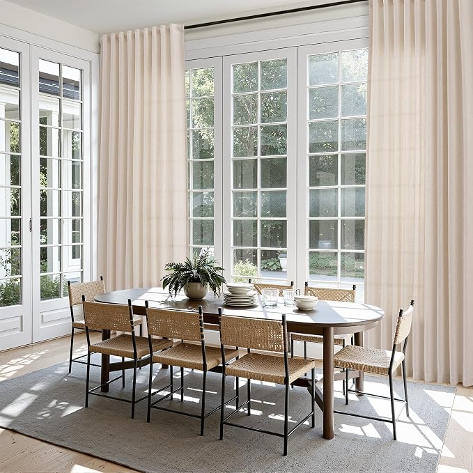 Extra Long Linen Curtains 108 Inches for Living Room Back Tab Semi Sheer High Floor to Ceiling 9ft Light Filtering Curtain Boho Farmhouse Decor Window Drapes for Bedroom 2 Panels Cream Beige