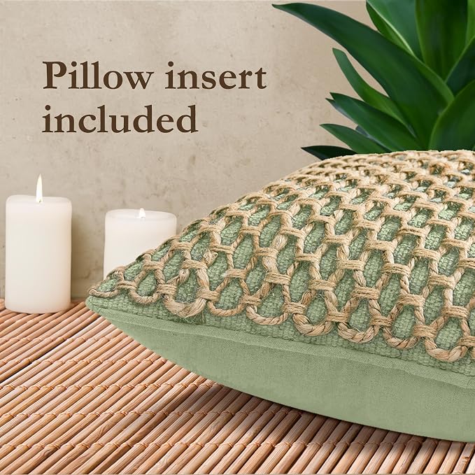 Boho Living Jada Decorative Throw, Includes Accent, Premium Woven Design, Living Room Décor, (1) 12" x 20" Pillow Cover with Insert, Sage Green