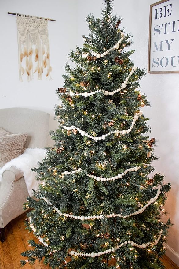 7ft Wood Bead Garland Farmhouse Home Decor Rustic Country Natural Holiday Christmas Tree Boho Decorations Mantel Wall Hanging Prayer Beads