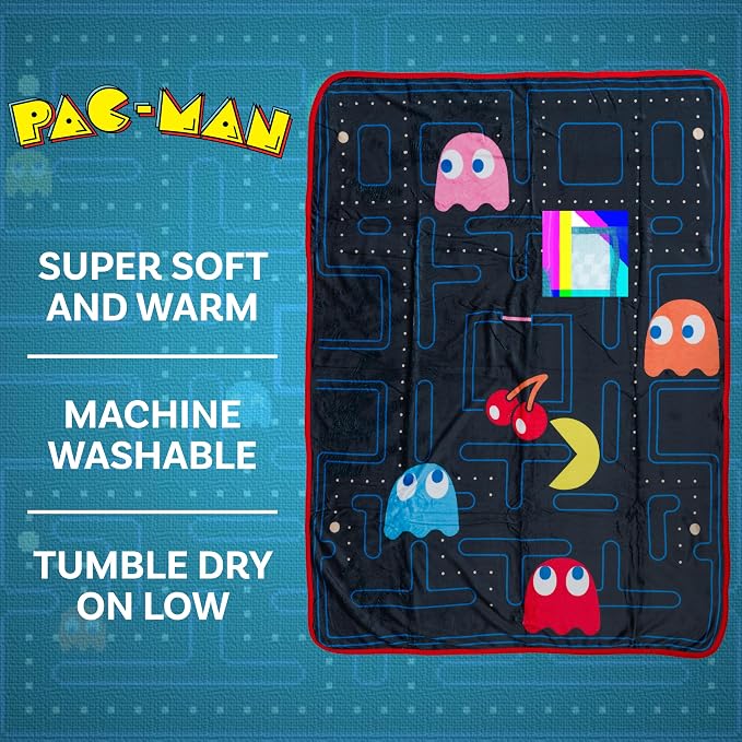 Silver Buffalo Pacman Style, Fleece Throw Blanket, 45x60in | Soft and Cozy, 185 GSM