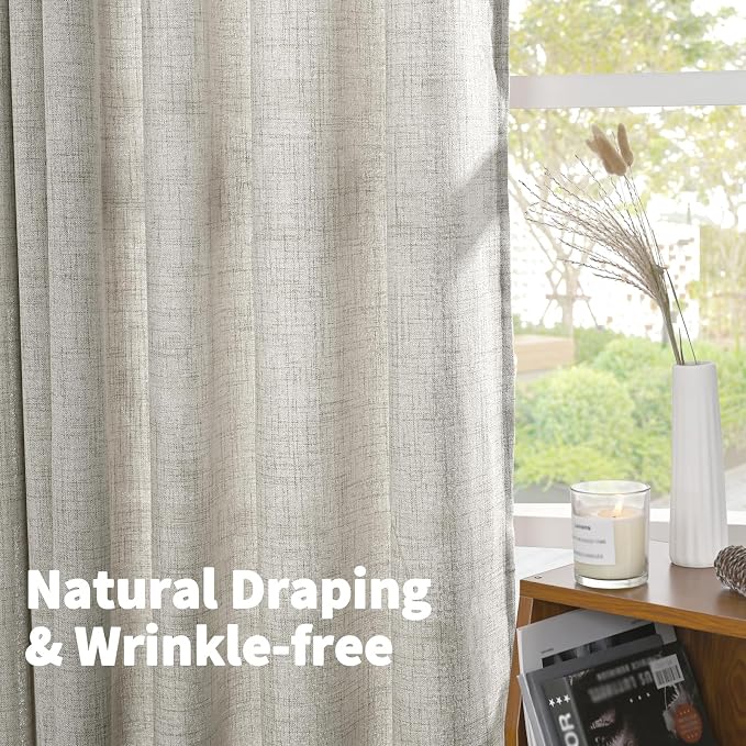 YoungsTex Linen Curtains for Living Room 52 X 80 Inch Length 2 Panels | Light Filtering Drapes with Bronze Grommet Semi Sheer Privacy for Bedroom Office Dining Window, Dark Grey