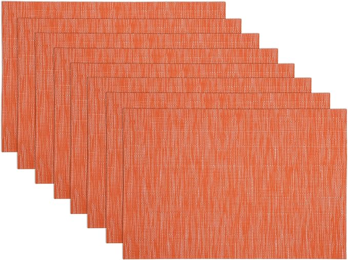 SHACOS Placemats Set of 8 Woven Vinyl Place Mats for Dining Table Wipe Clean Heat Resistant Washable Kitchen Table Mats (8, Orange)