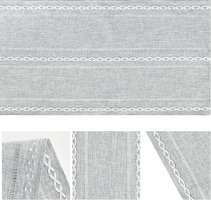 Artoid Mode Grey Rustic Cotton Linen Table Runner, Seasonal Embroidered Hollow Kitchen Dining Table Decoration for Home Party Decor 13x60 Inch