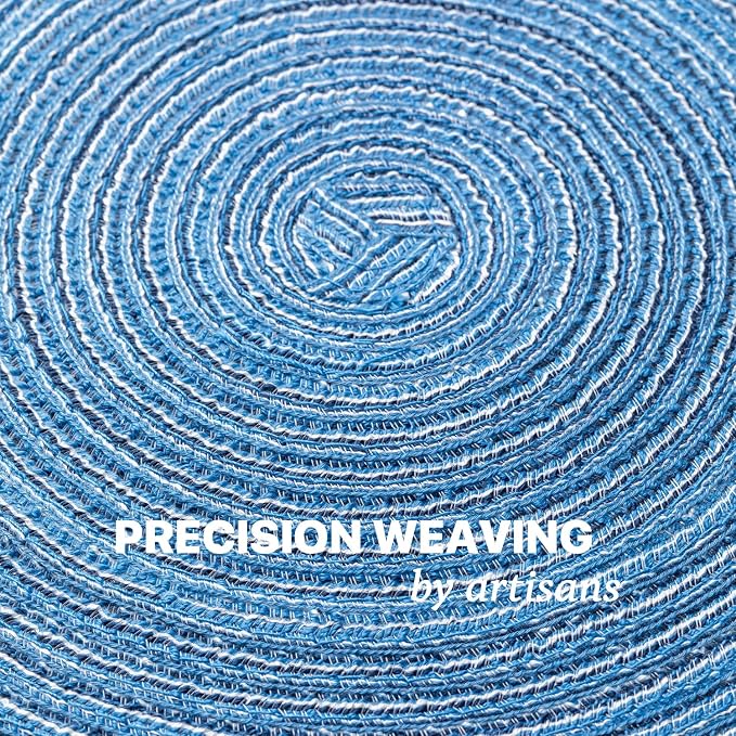 BARoyal Round Placemats Set of 4 Woven Placemats Washable Braided Table Mats for Dining Table Heat Resistant Non-Slip Circle Place Mats(Mid Blue)