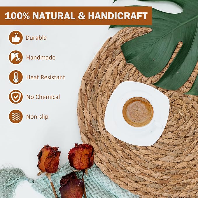 13.5'' Round Woven Placemats Set of 10, Boho Rattan Chargers for Dinner Plates, Round Rattan Placemats,for Dining Table,Wedding, Farmhouse,Outdoor and Christmas