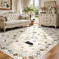 AIMPEAK 6x9 Washable Area Rug - Non Slip Low Pile Cat Floral Boho Vintage Carpet for Living Room, Bedroom, Farmhouse, Dining Room, Nursery, Kids Playroom, Beige Multi