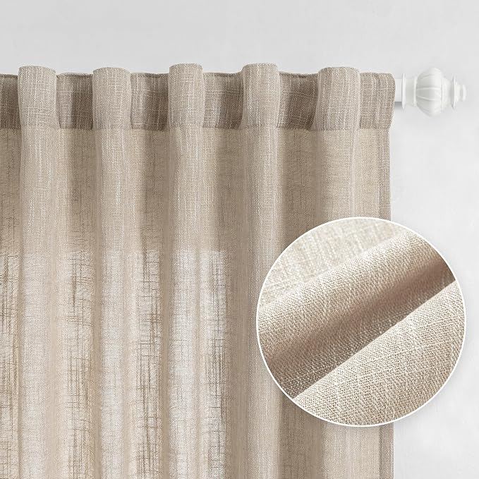 MYSKY HOME Ceiling Curtains for Living Room, Soft Cotton Curtain Polyester Blend Semi Sheers Light Filtering Window Treatments Decor Back Tab Top Panel, 50" x 95", Light Taupe, 2 Pcs