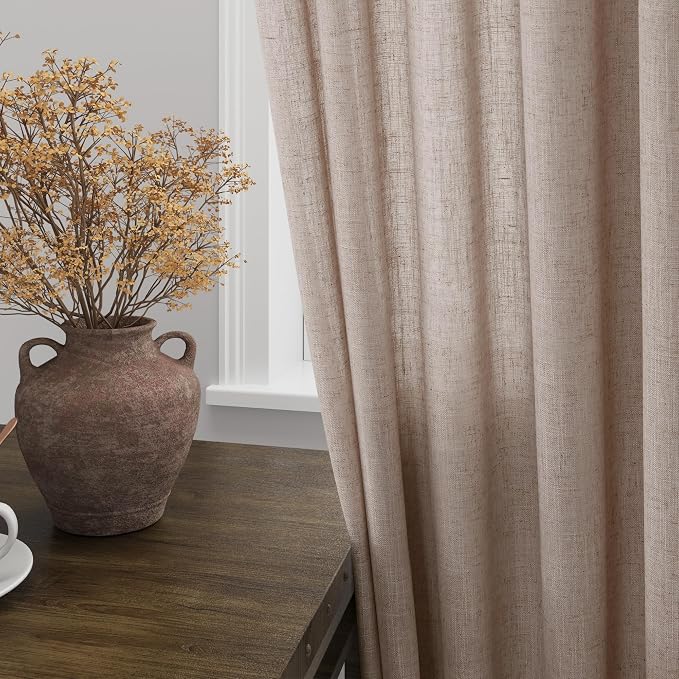 Oatmeal Linen Curtains 90 Inch Length 2 Panels Set for Living Room Rod Pocket Back Tab Window Drapes Light Filtering Modern Farmhouse Curtain 90 Inches Long for Dining Room Bedroom Nursery 52x90