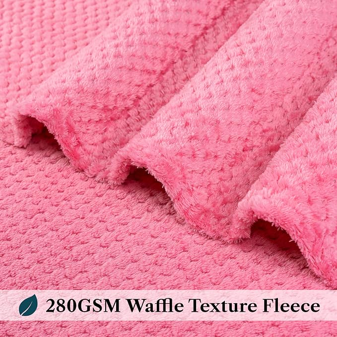 PAVILIA Hot Pink Fleece Throw Blanket for Couch Sofa Bed, Soft Fuzzy Waffle Jacquard Microfiber, Warm Lightweight Fade-Resistant Decorative All Season Throw, 50x60