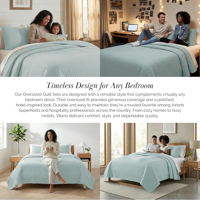 Southshore Fine Living, Inc. Bed Quilts Queen Size with 2 Pillow Shams, Full Bedding Set, Pet Hair Resistant Bedding, Quilt Coverlet Bedspreads Queen Size, Full Bedspread with 2 Pillow Shams, Sky Blue