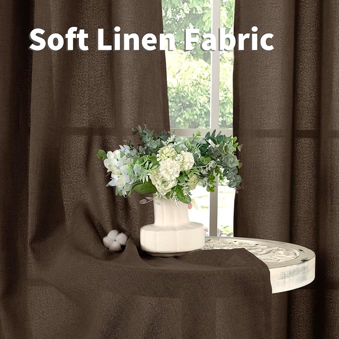 YoungsTex Brown Linen Curtains 95 Inches Long 2 Panels for Living Room, Chocolate Semi Sheer Drapes with Bronze Grommet Light Filtering Floor Length for Bedroom Dining Room Farmhouse, 52 x 95 Inch