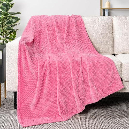 PAVILIA Soft Fleece Hot Pink Throw Blanket for Couch, Lightweight Plush Warm Blankets for Bed, Fuzzy Cozy Flannel Blanket Throw for Sofa, Travel, Jacquard Pattern, Hot Pink, 50x60 inch