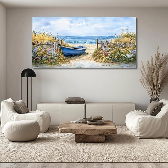 QIYILEXWART Canvas Wall Art For Living Room Large Wall Decor For Office Bedroom Decorations Sea Side Boat Landscape Pictures Farmhouse Painting Artwork Room Wall Mural Aesthetic Home Decor 30x60 In