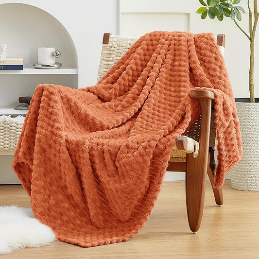 EXQ Home Fall Throw Blanket for Couch or Bed - 3D Imitation Turtle Shell Jacquard Decorative Fleece Blankets - Cozy Soft Fuzzy Flannel Blanket Suitable for All Seasons(50"×60",Orange)
