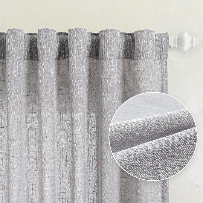 MYSKY HOME Grey Curtains 84 Inch Length, Living Room Curtains & Drapes Boho Sheer Light Filtering for Sliding Glass Door Windows Soft Elegant, 50" x 84", Light Grey, 2 Panels