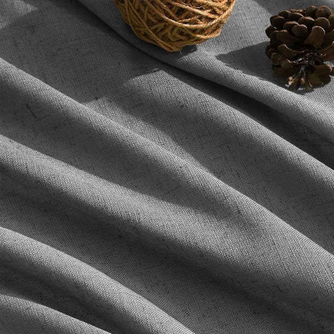 Blazer Grey Curtain Linen Blend Light Filtering Back Tab Curtains 96 Inches Long, Semi Sheer Privacy Drapes for Living Room & Bedroom, 52x96 inch, 2 Panels