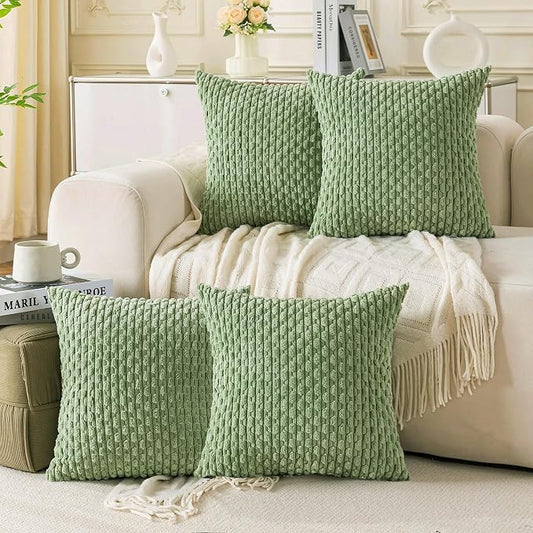 Sage Green Corduroy Throw Pillow Covers 16x16 Inch Set of 4