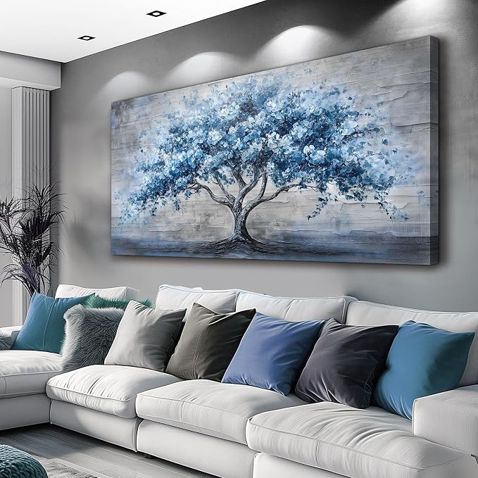 KELIYUAN Canvas Wall Art For Living Room Bedroom Wall Decor Office Dining room Abstract Art Blue Tree Painting Room Hallway Wall Home Decoration Prints Artwork Picture Ready To Hang 20x40 Inches