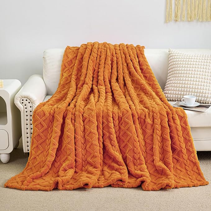 Aganear Flannel Fall Throw Blanket for Bed Couch 90"x90" Orange | Warm Gift for Women,Christmas,Housewarming,Soft Lightweight Fuzzy,Boho Design for Room Home Decor,All-Season Use