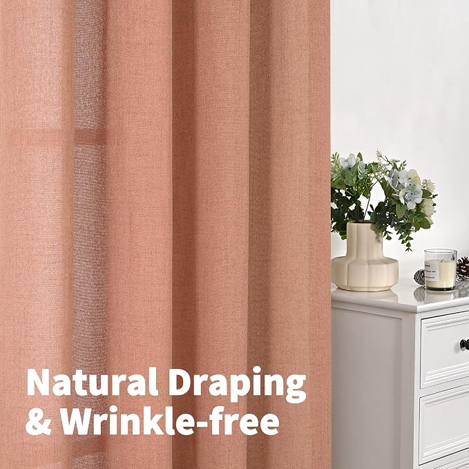 YoungsTex Terracotta Linen Curtains 102 Inch Length for Living Room, Burnt Orange Semi Sheer Drapes Bronze Grommet Extra Long Light Filtering Privacy for Bedroom, 52 x 102 Inch, 2 Panels