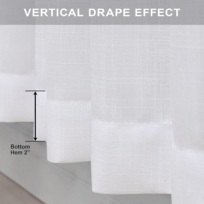 Pitalk White Curtains 86 Inches Long for Living Room 2 Panel Set Back Tab Light Filtering Privacy Semi Sheer Linen Pleat Curtain Rustic Farmhouse Boho Decor Cotton Textured Gauze Drapes 52 x 86 Length