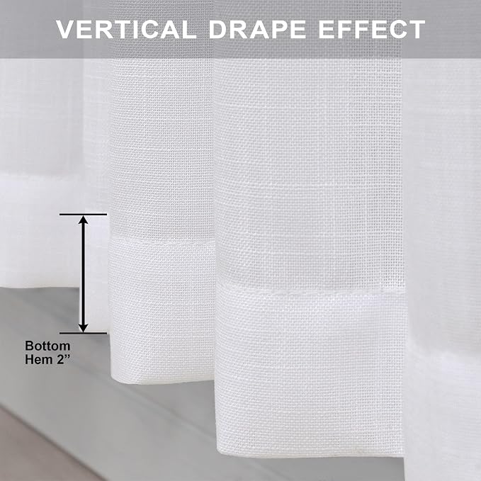 White Back Tab Curtains 45 Inch Length for Kitchen 2 Panels Set Pocket Light Reducing Semi Sheer Cotton Look Casual Woven Textured Short Cafe Tier Curtains for Bathroom Bedroom Dining Room 52x45 Long