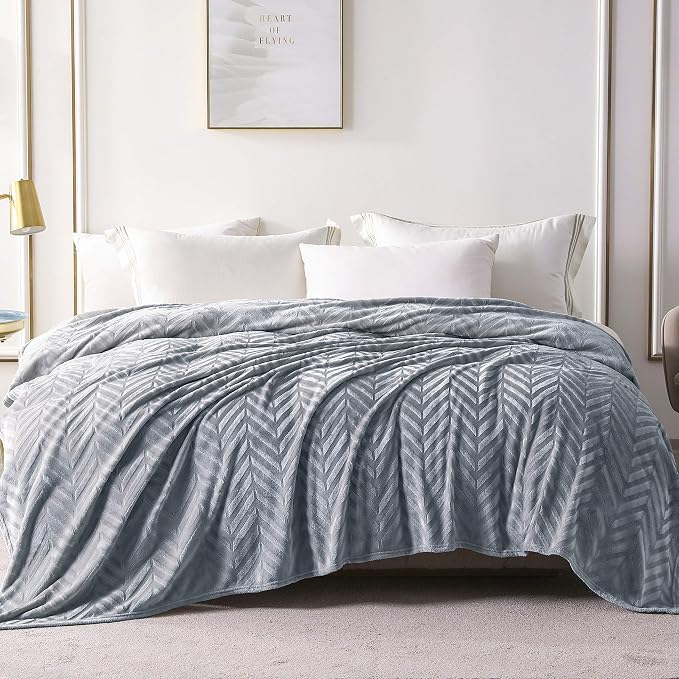 Whale Flotilla Flannel Fleece Bed Blanket Twin Size, Silver Grey | Lightweight Breathable Soft Bedspread, Plush Fluffy Coverlet Chevron Design Decorative Blanket for All Season, 60x80 Inch