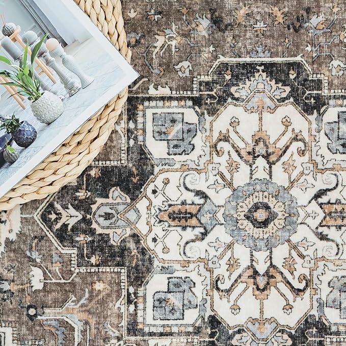 Washable Kitchen 3x8 Runner Rug - 3x8 Hallway Rug Distressed Mats Non-Slip Soft Room Floor Carpet for Dining Room (Beige,3x8)
