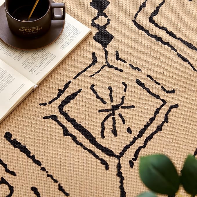 jinchan 2x3 Faux Jute Area Rug Washable Moroccan Entryway Rug, Warm Taupe | Neutral Boho Geometric, Non-Slip, Low Pile, Indoor Outdoor, High-Traffic, Kitchen, Bathroom, Laundry Room, Porch, Balcony