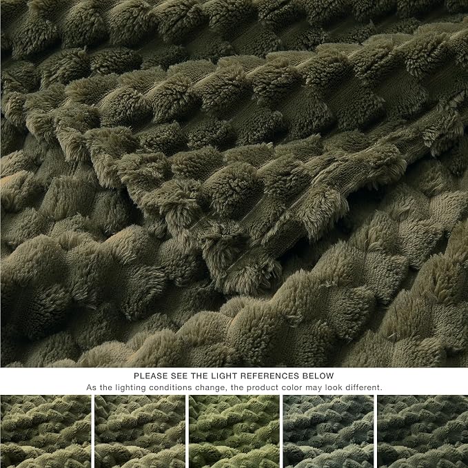 EXQ Home Fleece Throw Blanket for Couch or Bed - 3D Imitation Turtle Shell Jacquard Decorative Blankets - Cozy Soft Fuzzy Flannel Blanket Suitable for All Seasons(50"×60",Moss Green)