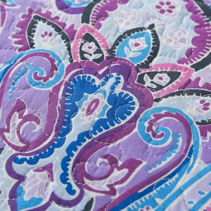 NEWLAKE Cotton Bedspread Quilt Sets-Reversible Patchwork Coverlet Set, European Purple Floral Pattern, King Size