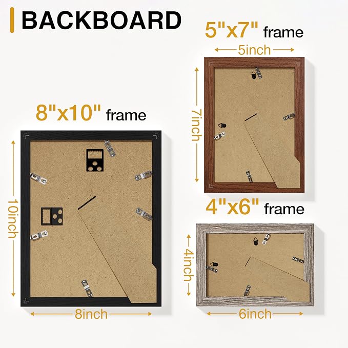 Vittanly 20 Pack Gallery Wall Frame Set, Black, Walnut Brown, Dark Grey | Picture Frames Collage Wall Decor for Wall or Tabletop Display, Picture Frame Set: 4pcs 8x10, 8pcs 5x7, 8pcs 4x6, MDF Wood